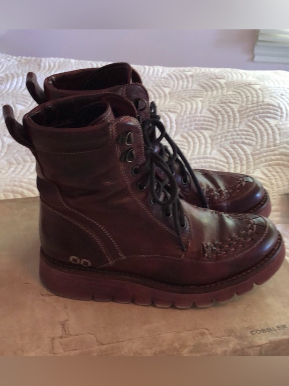 BED STU Boots RARE MERLOT ELISHA II Leather Moto Red Burgundy Black Size 7.5 - Picture 2 of 14